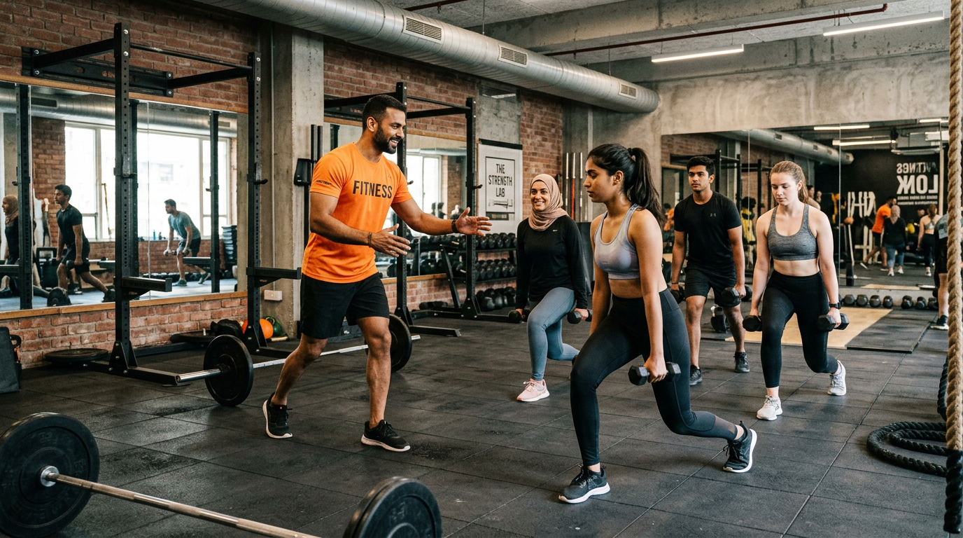 Action steps graphic showing how to find join and evaluate a small group personal training program in Delhi with checklist of questions to ask trainers and what to expect at a trial session
