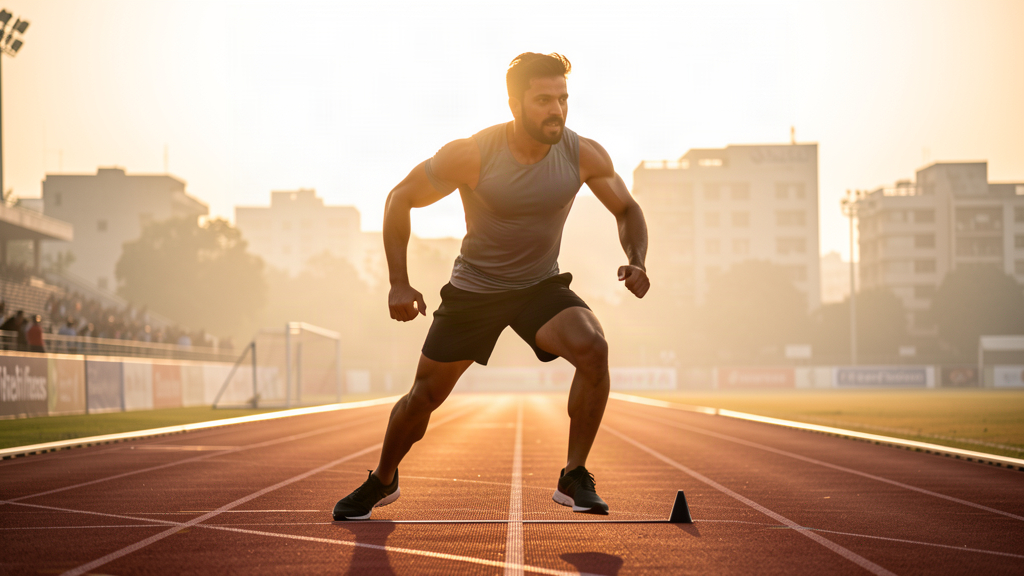 Athlete sprint interval training on Delhi athletics track