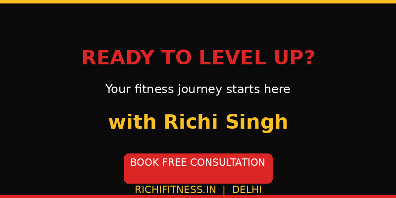 CTA card for how to do plank correctly with Richi Singh personal trainer Delhi
